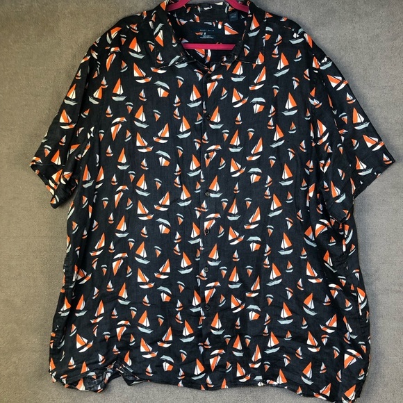 PERRY ELLIS short sleeve Linen Sailboat coastal shirt size 3X - Picture 1 of 7